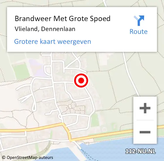 Locatie op kaart van de 112 melding: Brandweer Met Grote Spoed Naar Vlieland, Dennenlaan op 12 juni 2016 00:24