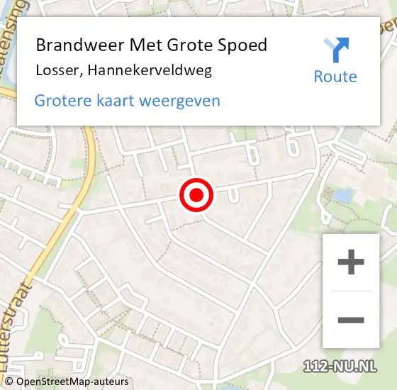 Locatie op kaart van de 112 melding: Brandweer Met Grote Spoed Naar Losser, Hannekerveldweg op 12 juni 2016 00:37