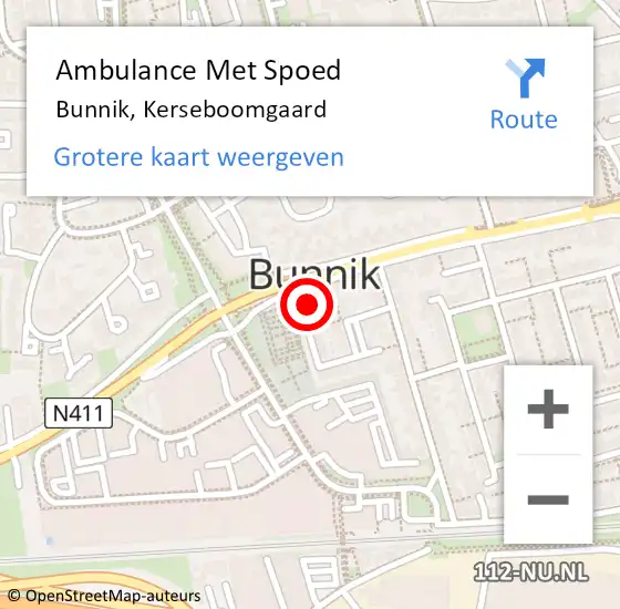 Locatie op kaart van de 112 melding: Ambulance Met Spoed Naar Bunnik, Kerseboomgaard op 12 juni 2016 01:10