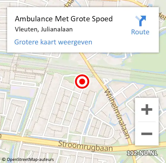 Locatie op kaart van de 112 melding: Ambulance Met Grote Spoed Naar Vleuten, Julianalaan op 12 juni 2016 02:25