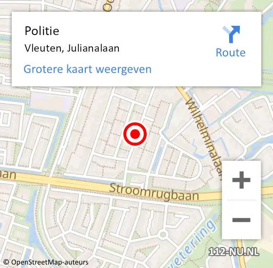 Locatie op kaart van de 112 melding: Politie Vleuten, Julianalaan op 12 juni 2016 02:26