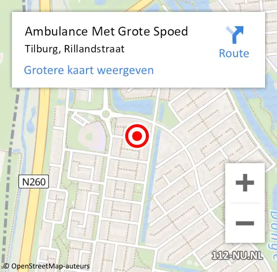 Locatie op kaart van de 112 melding: Ambulance Met Grote Spoed Naar Tilburg, Rillandstraat op 12 juni 2016 02:40