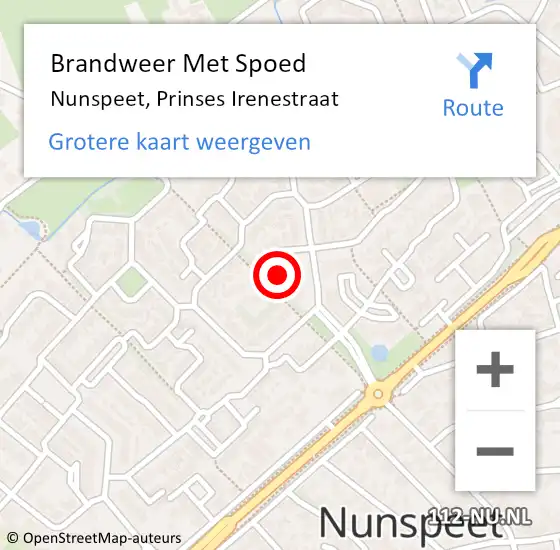 Locatie op kaart van de 112 melding: Brandweer Met Spoed Naar Nunspeet, Prinses Irenestraat op 12 juni 2016 03:37