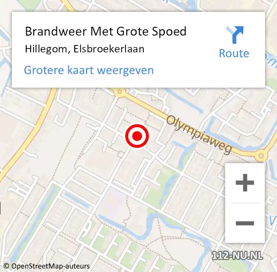 Locatie op kaart van de 112 melding: Brandweer Met Grote Spoed Naar Hillegom, Elsbroekerlaan op 12 juni 2016 04:09