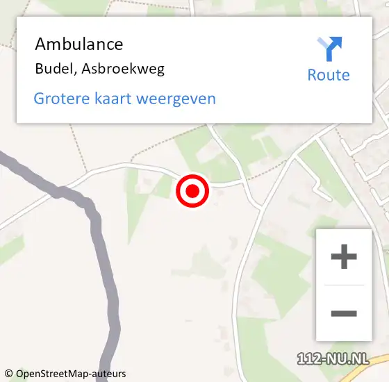 Locatie op kaart van de 112 melding: Ambulance Budel, Asbroekweg op 12 juni 2016 08:51