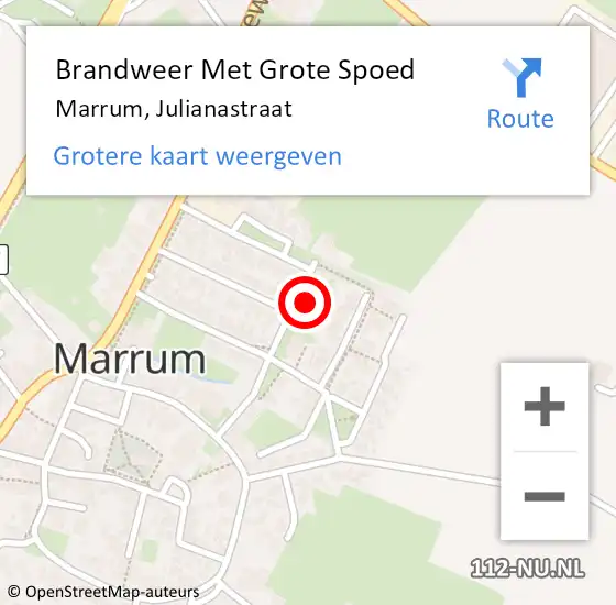 Locatie op kaart van de 112 melding: Brandweer Met Grote Spoed Naar Marrum, Julianastraat op 12 juni 2016 11:08