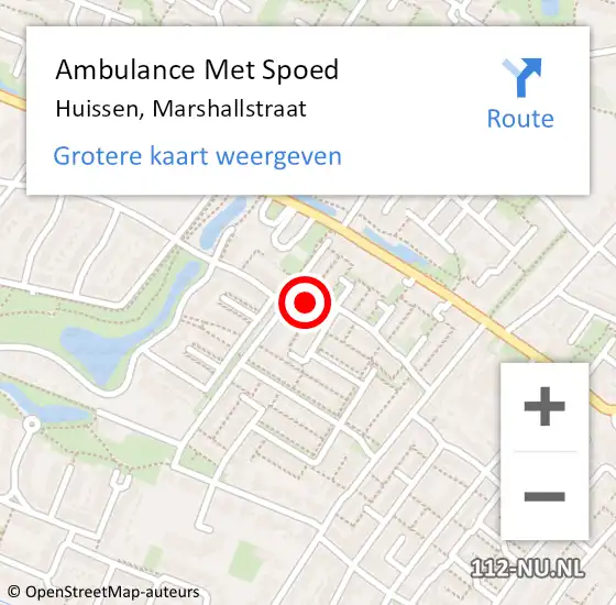 Locatie op kaart van de 112 melding: Ambulance Met Spoed Naar Huissen, Marshallstraat op 12 juni 2016 11:10