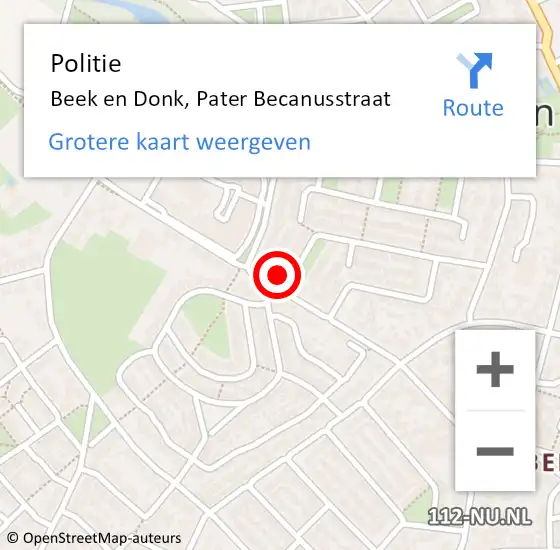 Locatie op kaart van de 112 melding: Politie Beek en Donk, Pater Becanusstraat op 12 juni 2016 11:11