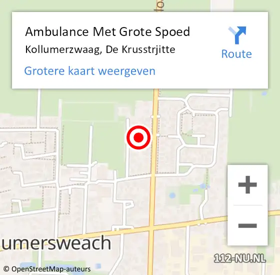 Locatie op kaart van de 112 melding: Ambulance Met Grote Spoed Naar Kollumerzwaag, De Krusstrjitte op 12 juni 2016 11:20
