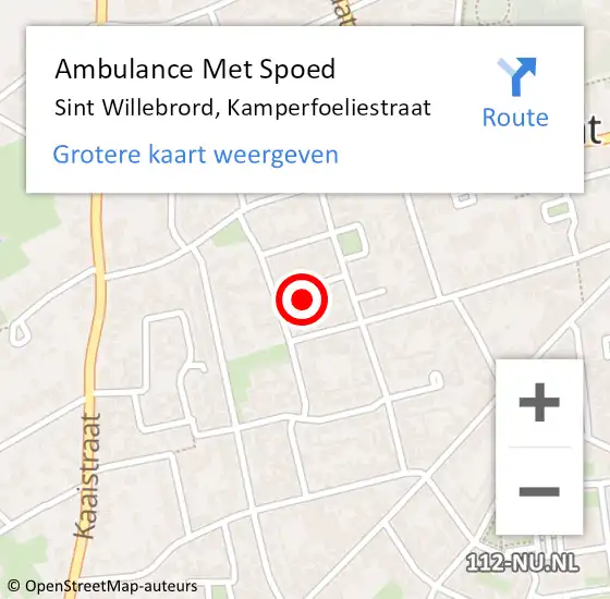 Locatie op kaart van de 112 melding: Ambulance Met Spoed Naar Sint Willebrord, Kamperfoeliestraat op 12 juni 2016 11:45