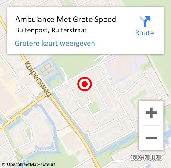 Locatie op kaart van de 112 melding: Ambulance Met Grote Spoed Naar Buitenpost, Ruiterstraat op 12 juni 2016 12:42
