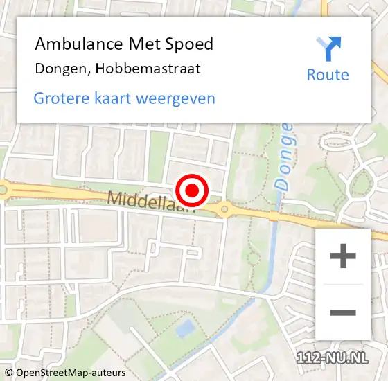 Locatie op kaart van de 112 melding: Ambulance Met Spoed Naar Dongen, Hobbemastraat op 12 juni 2016 12:58