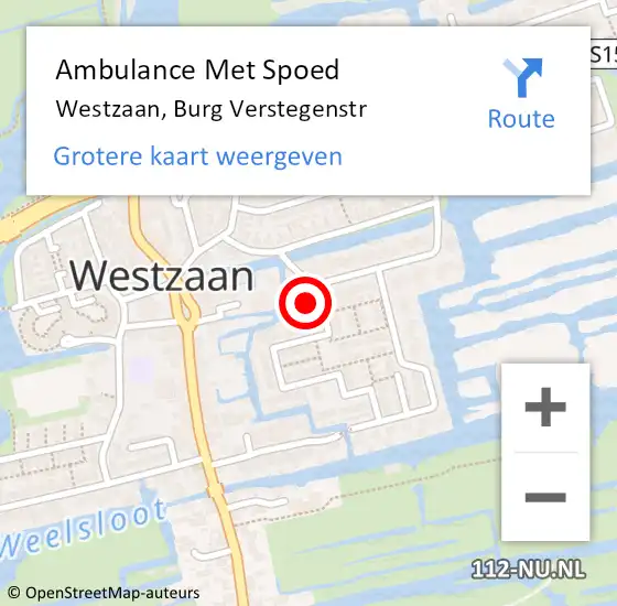 Locatie op kaart van de 112 melding: Ambulance Met Spoed Naar Westzaan, Burg Verstegenstr op 12 juni 2016 13:04