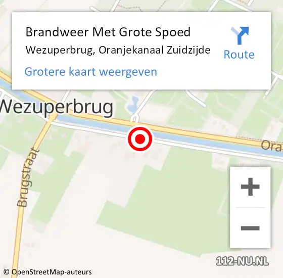 Locatie op kaart van de 112 melding: Brandweer Met Grote Spoed Naar Wezuperbrug, Oranjekanaal Zuidzijde op 12 juni 2016 14:26