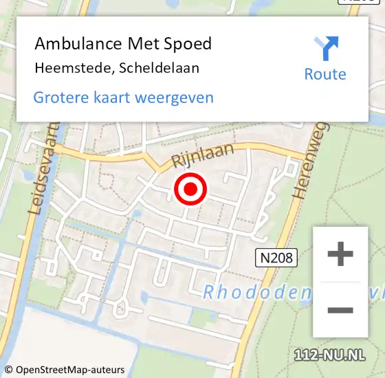 Locatie op kaart van de 112 melding: Ambulance Met Spoed Naar Heemstede, Scheldelaan op 12 juni 2016 16:37