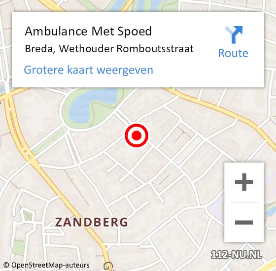 Locatie op kaart van de 112 melding: Ambulance Met Spoed Naar Breda, Wethouder Romboutsstraat op 12 juni 2016 17:56