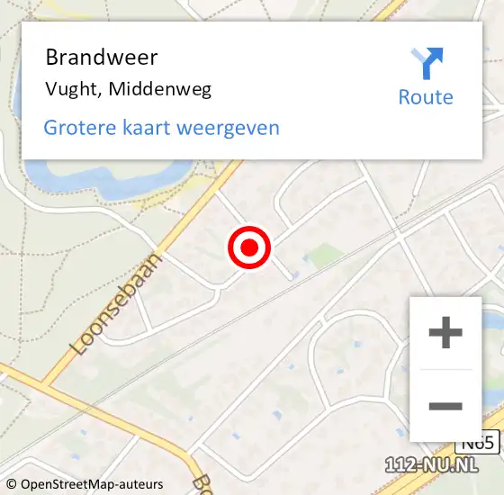 Locatie op kaart van de 112 melding: Brandweer Vught, Middenweg op 12 juni 2016 18:04