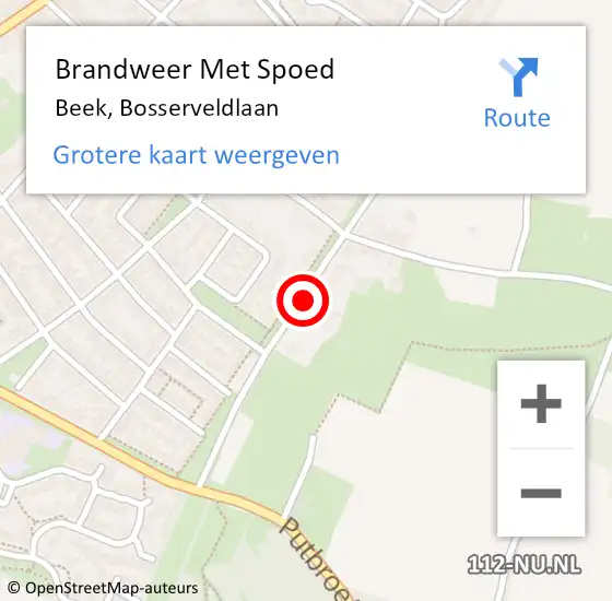 Locatie op kaart van de 112 melding: Brandweer Met Spoed Naar Beek, Bosserveldlaan op 12 juni 2016 18:54