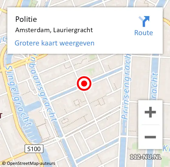 Locatie op kaart van de 112 melding: Politie Amsterdam, Lauriergracht op 12 juni 2016 19:38