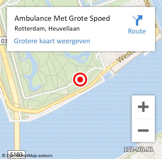 Locatie op kaart van de 112 melding: Ambulance Met Grote Spoed Naar Rotterdam, Heuvellaan op 12 juni 2016 20:24