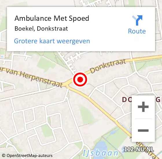 Locatie op kaart van de 112 melding: Ambulance Met Spoed Naar Boekel, Donkstraat op 12 juni 2016 20:48