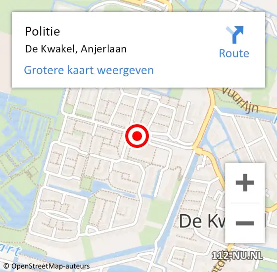 Locatie op kaart van de 112 melding: Politie De Kwakel, Anjerlaan op 12 juni 2016 20:51