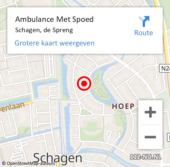 Locatie op kaart van de 112 melding: Ambulance Met Spoed Naar Schagen, de Spreng op 12 juni 2016 20:53