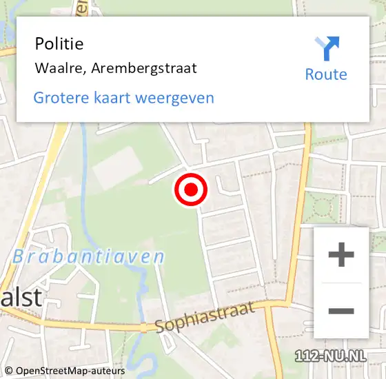 Locatie op kaart van de 112 melding: Politie Waalre, Arembergstraat op 12 juni 2016 21:40