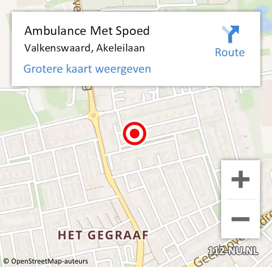 Locatie op kaart van de 112 melding: Ambulance Met Spoed Naar Valkenswaard, Akeleilaan op 13 juni 2016 00:45