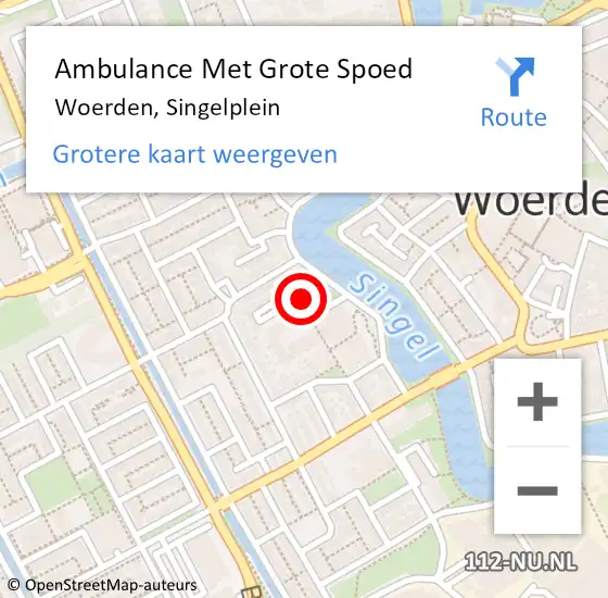 Locatie op kaart van de 112 melding: Ambulance Met Grote Spoed Naar Woerden, Singelplein op 13 juni 2016 01:58