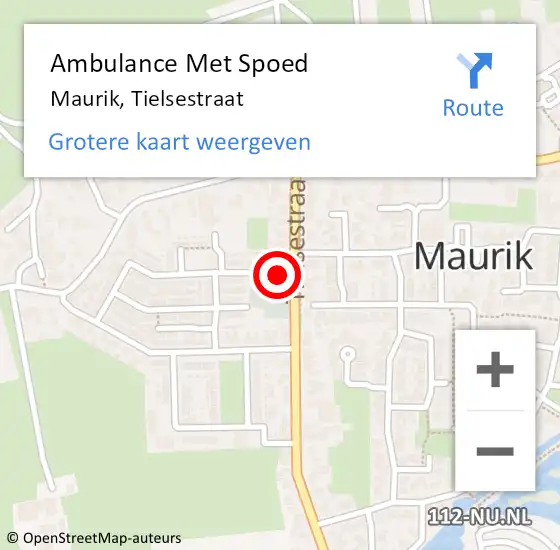 Locatie op kaart van de 112 melding: Ambulance Met Spoed Naar Maurik, Tielsestraat op 13 juni 2016 02:45