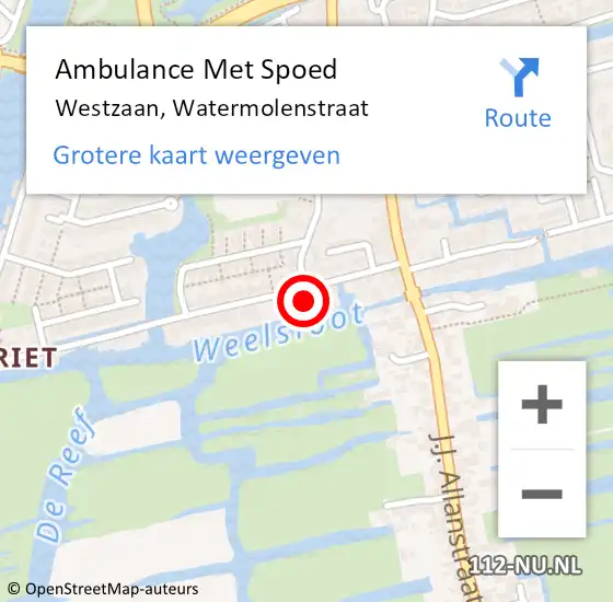 Locatie op kaart van de 112 melding: Ambulance Met Spoed Naar Westzaan, Watermolenstraat op 13 juni 2016 06:16