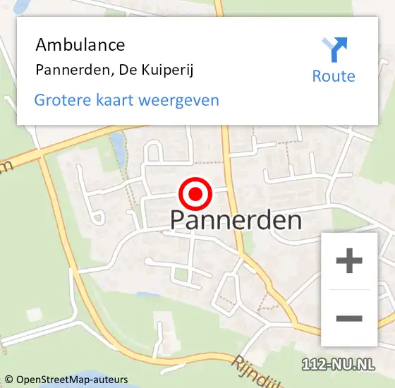 Locatie op kaart van de 112 melding: Ambulance Pannerden, De Kuiperij op 13 juni 2016 08:38