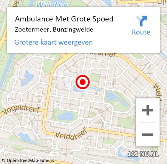 Locatie op kaart van de 112 melding: Ambulance Met Grote Spoed Naar Zoetermeer, Bunzingweide op 13 juni 2016 11:06