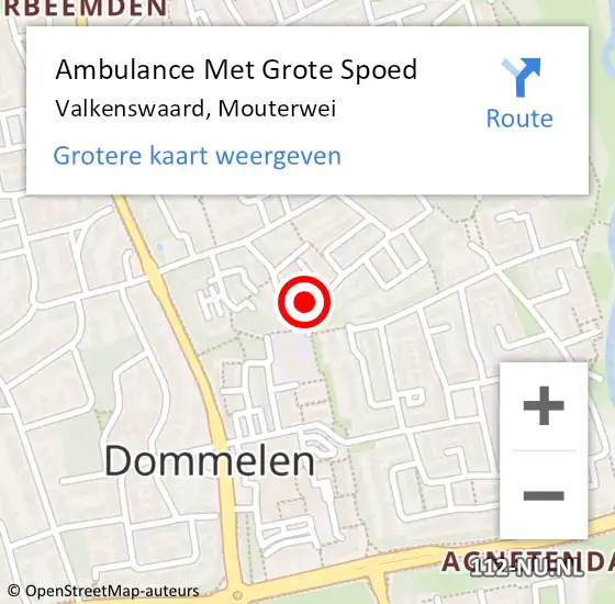 Locatie op kaart van de 112 melding: Ambulance Met Grote Spoed Naar Valkenswaard, Mouterwei op 13 juni 2016 11:49