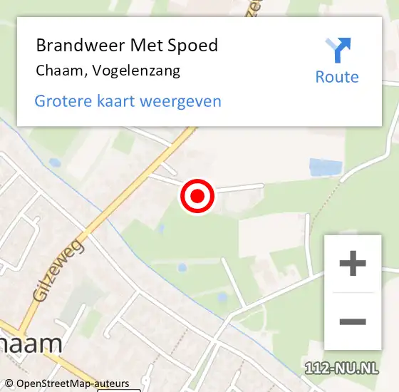 Locatie op kaart van de 112 melding: Brandweer Met Spoed Naar Chaam, Vogelenzang op 13 juni 2016 13:11