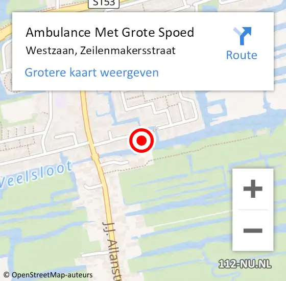 Locatie op kaart van de 112 melding: Ambulance Met Grote Spoed Naar Westzaan, Zeilenmakersstraat op 13 juni 2016 14:30