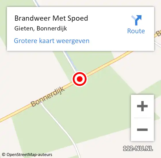 Locatie op kaart van de 112 melding: Brandweer Met Spoed Naar Gieten, Bonnerdijk op 13 juni 2016 16:07