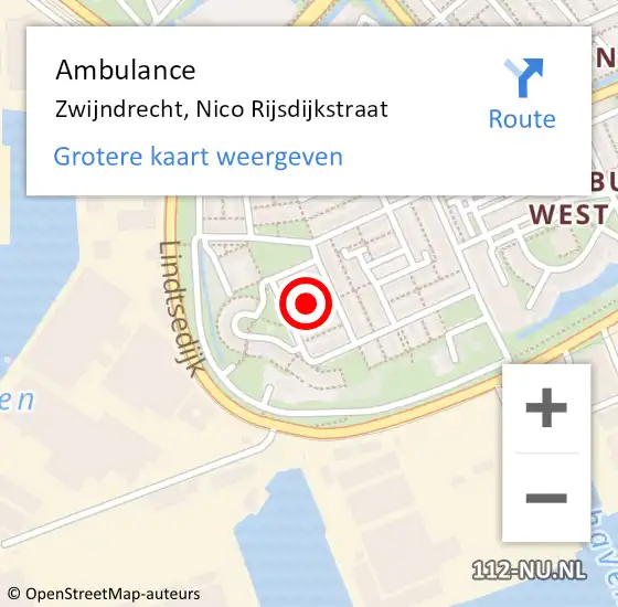 Locatie op kaart van de 112 melding: Ambulance Zwijndrecht, Nico Rijsdijkstraat op 13 juni 2016 17:16