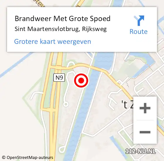 Locatie op kaart van de 112 melding: Brandweer Met Grote Spoed Naar Sint Maartensvlotbrug, Rijksweg op 13 juni 2016 17:35