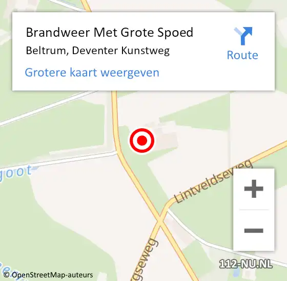 Locatie op kaart van de 112 melding: Brandweer Met Grote Spoed Naar Beltrum, Deventer Kunstweg op 13 juni 2016 18:49