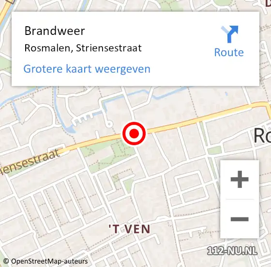 Locatie op kaart van de 112 melding: Brandweer Rosmalen, Striensestraat op 13 juni 2016 18:49