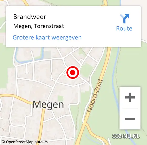 Locatie op kaart van de 112 melding: Brandweer Megen, Torenstraat op 13 juni 2016 20:28