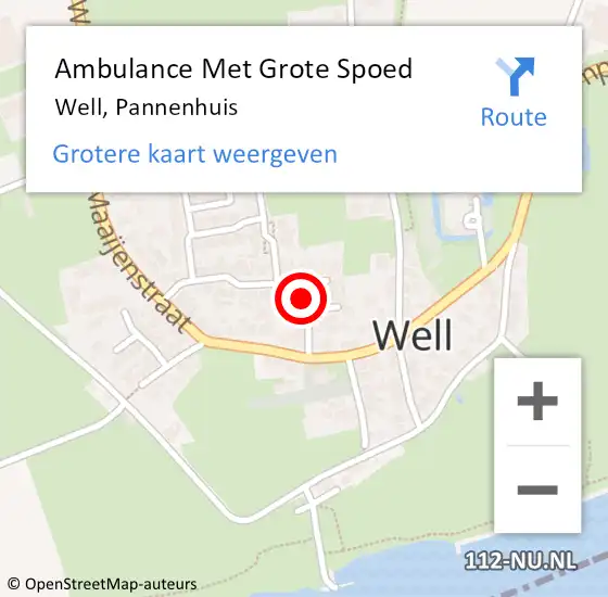 Locatie op kaart van de 112 melding: Ambulance Met Grote Spoed Naar Well, Pannenhuis op 13 juni 2016 21:56