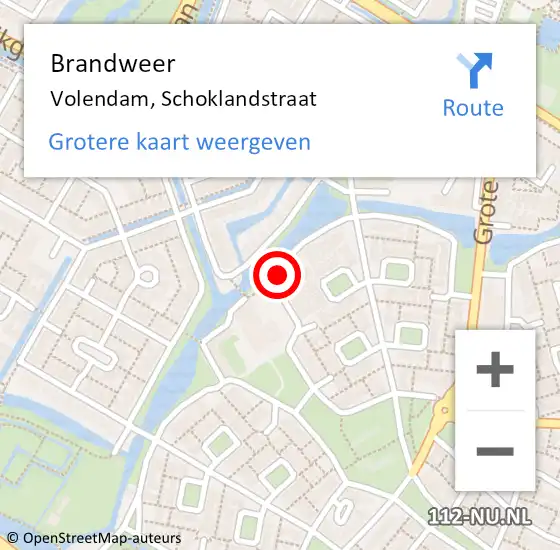 Locatie op kaart van de 112 melding: Brandweer Volendam, Schoklandstraat op 18 december 2013 08:14