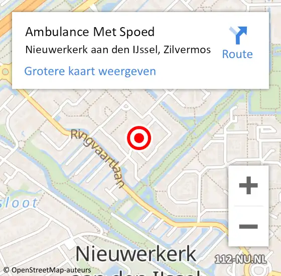 Locatie op kaart van de 112 melding: Ambulance Met Spoed Naar Nieuwerkerk aan den IJssel, Zilvermos op 14 juni 2016 04:09