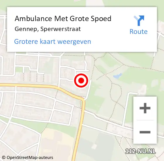 Locatie op kaart van de 112 melding: Ambulance Met Grote Spoed Naar Gennep, Sperwerstraat op 14 juni 2016 04:32