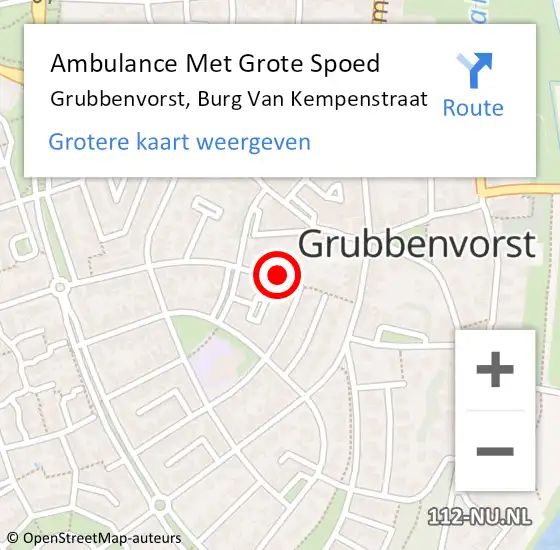 Locatie op kaart van de 112 melding: Ambulance Met Grote Spoed Naar Grubbenvorst, Burg Van Kempenstraat op 14 juni 2016 09:28