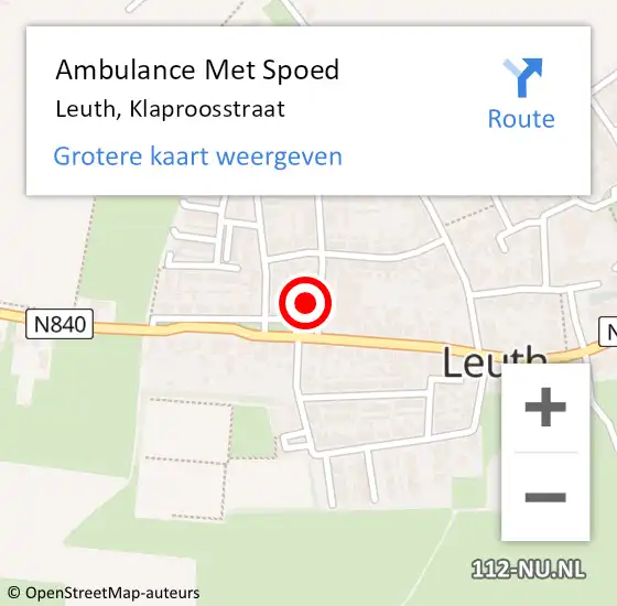 Locatie op kaart van de 112 melding: Ambulance Met Spoed Naar Leuth, Klaproosstraat op 14 juni 2016 10:31