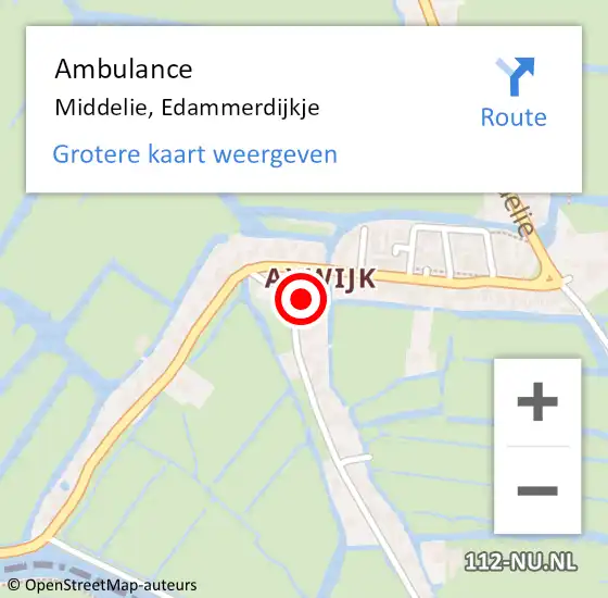 Locatie op kaart van de 112 melding: Ambulance Middelie, Edammerdijkje op 14 juni 2016 10:31